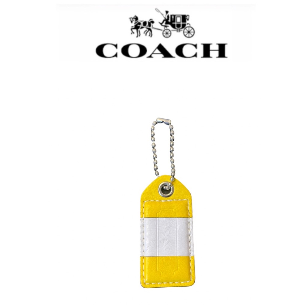 COACH Yellow & White Leather Key Tag with Chain